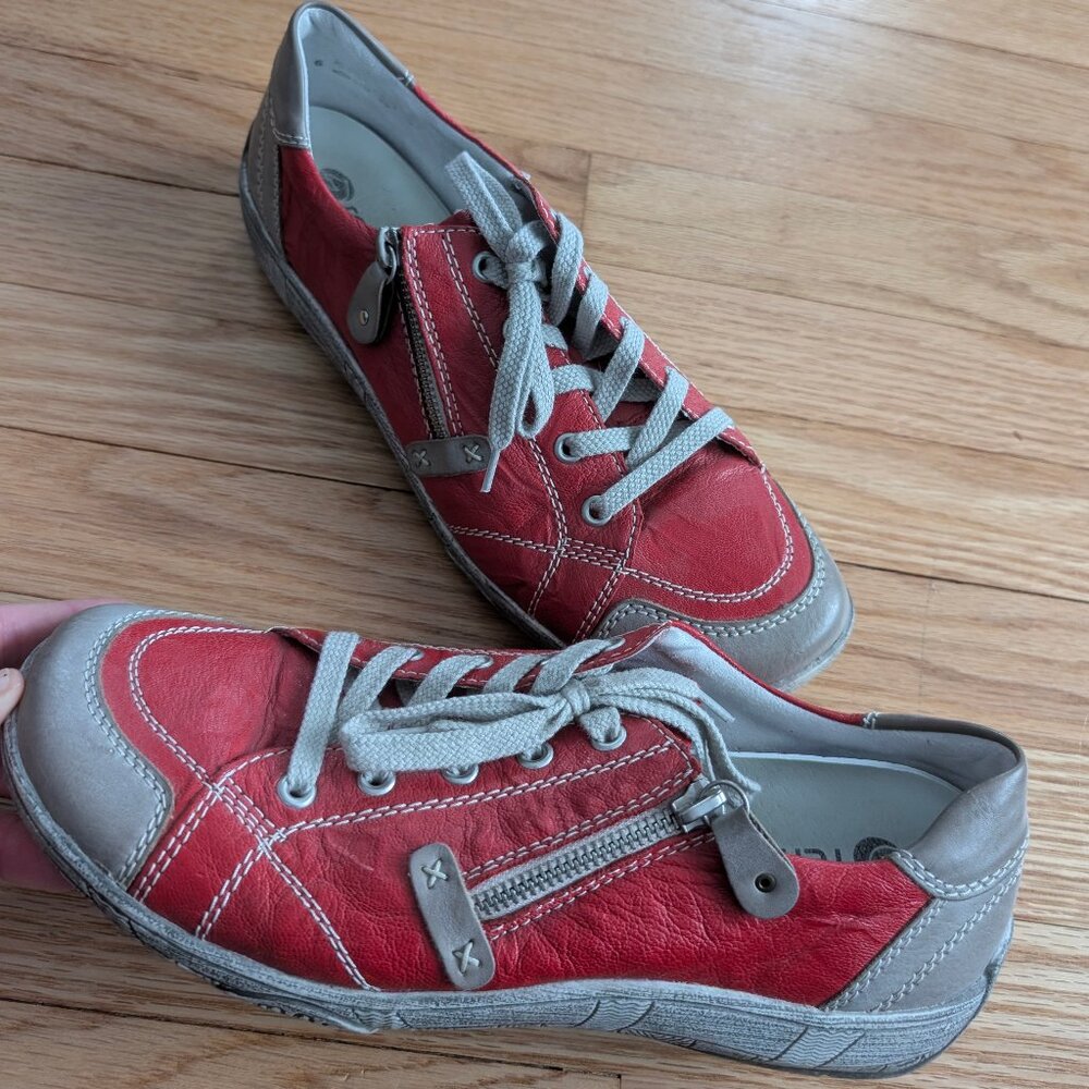 EUC Remonte Red Leather Side Zip Laced Sneakers Women's 11 EU 42  Liv Trainer